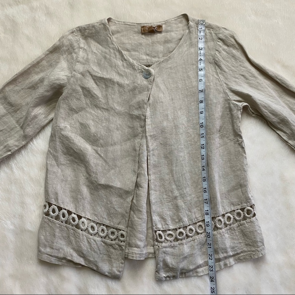 Carla Conti Italian Linen Swing Jacket Cardigan Crochet Accent - Picture 7 of 8